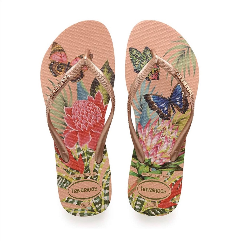 Havaianas Slim Rose Gold Butterfly Flip Flops